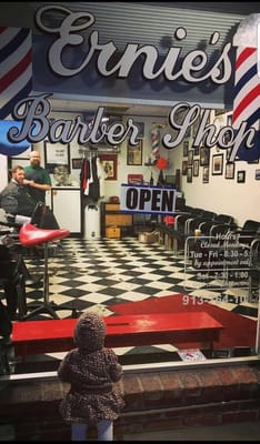 Sharp scissor cut and clean neckline finished at Ernie's chair